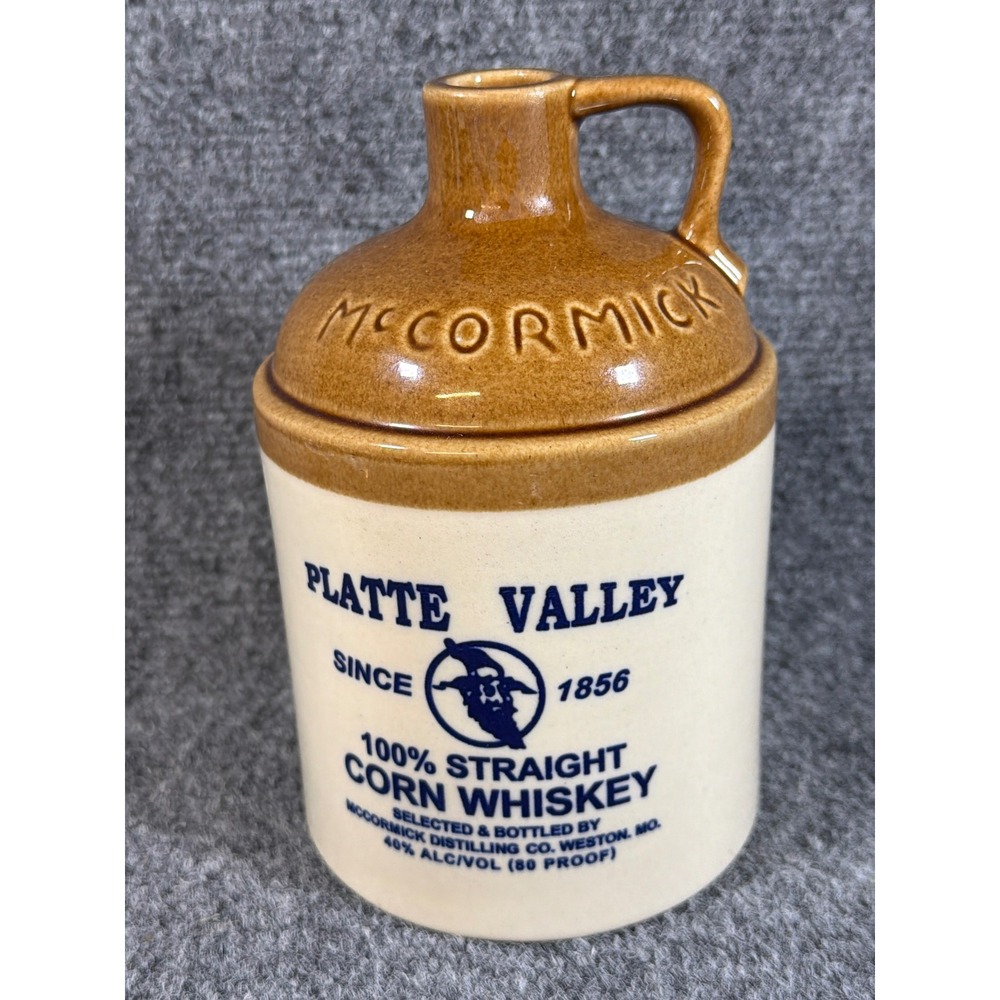 McCormick Platte Valley Corn Whiskey Vintage Empty Stoneware Jug 750ml USA Made